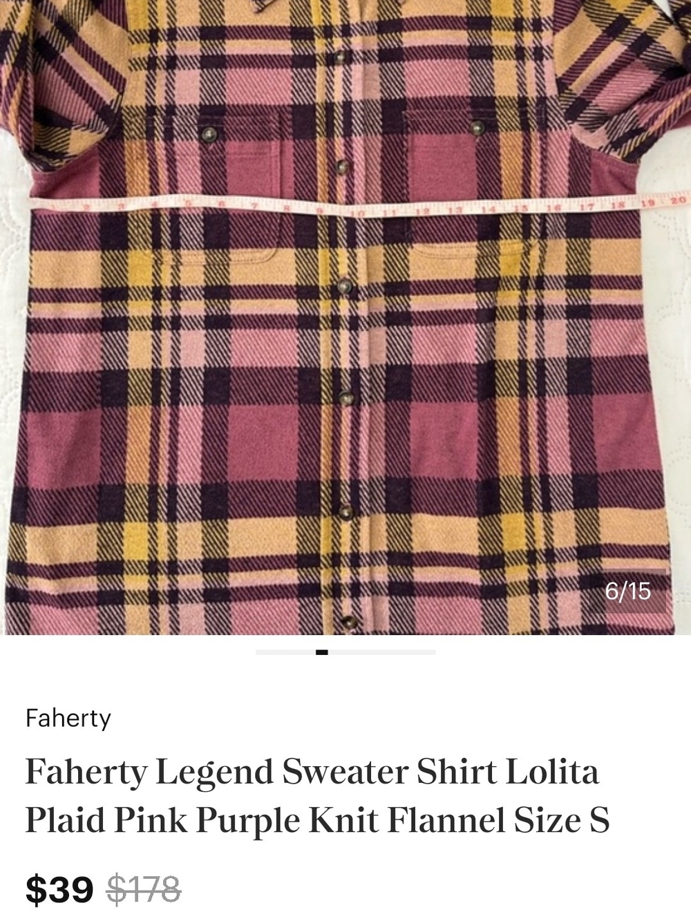 $178 Faherty Legend Sweater Shirt Lolita Plaid Knit Flannel size S - Picture 2 of 3